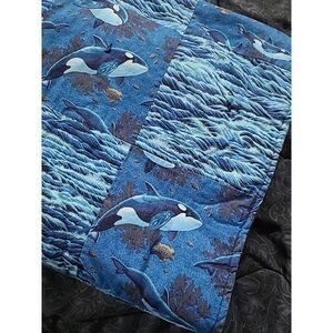 Orca Whale Quilt VTG 90s Handmade Patchwork Twin 62 " × 70"